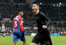 Newcastle’s Miguel Almiron scores his first goal for Team Newcastle's Miguel Almiron scores his first goal for Team
