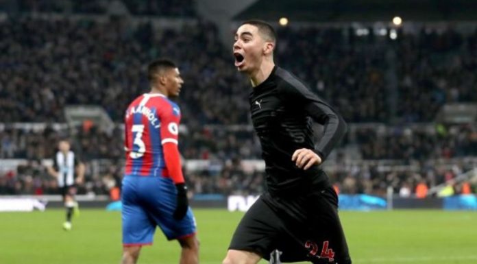 Newcastle’s Miguel Almiron scores his first goal for Team Newcastle's Miguel Almiron scores his first goal for Team